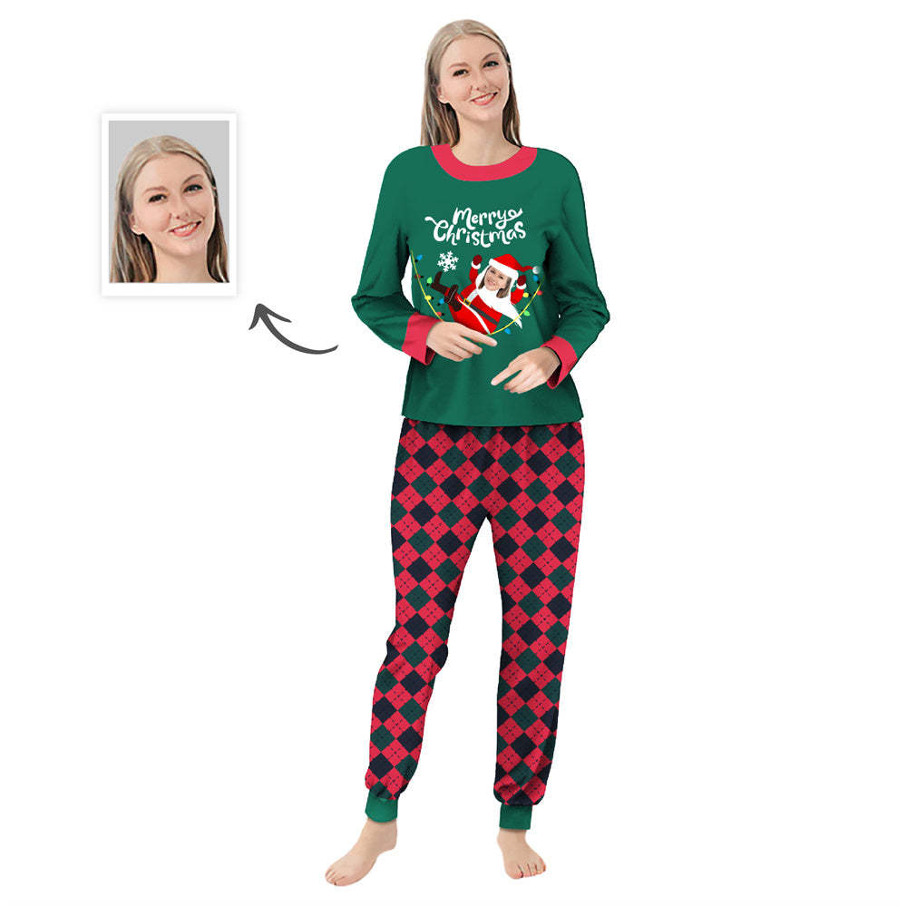 Custom Face Personalized Family Christmas Sleepwear Santa Claus LED Lights Pajamas Set - auphotoblanket