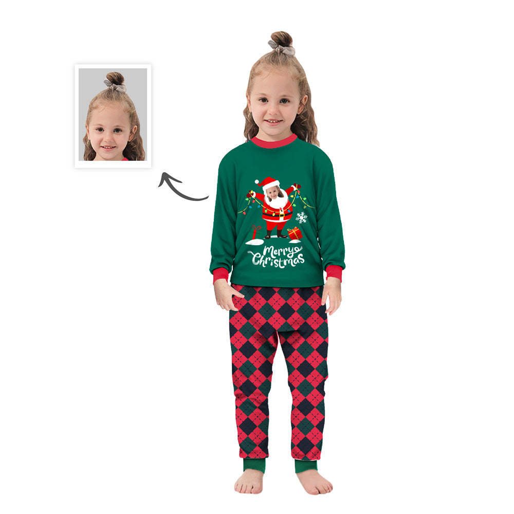 Custom Face Personalized Family Christmas Sleepwear Santa Claus LED Lights Pajamas Set - auphotoblanket