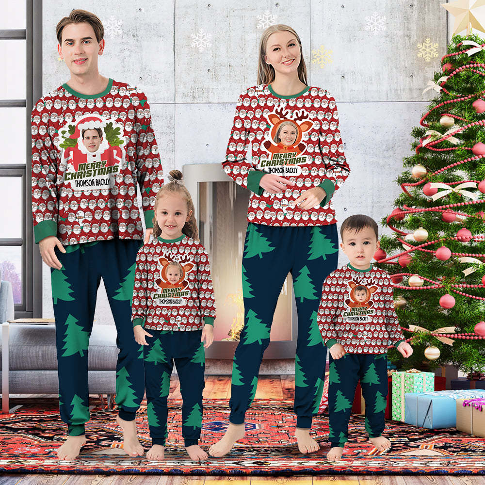 Custom Face Christmas Santa Claus and Elk Sleepwear Personalized Family Pajamas Set - auphotoblanket