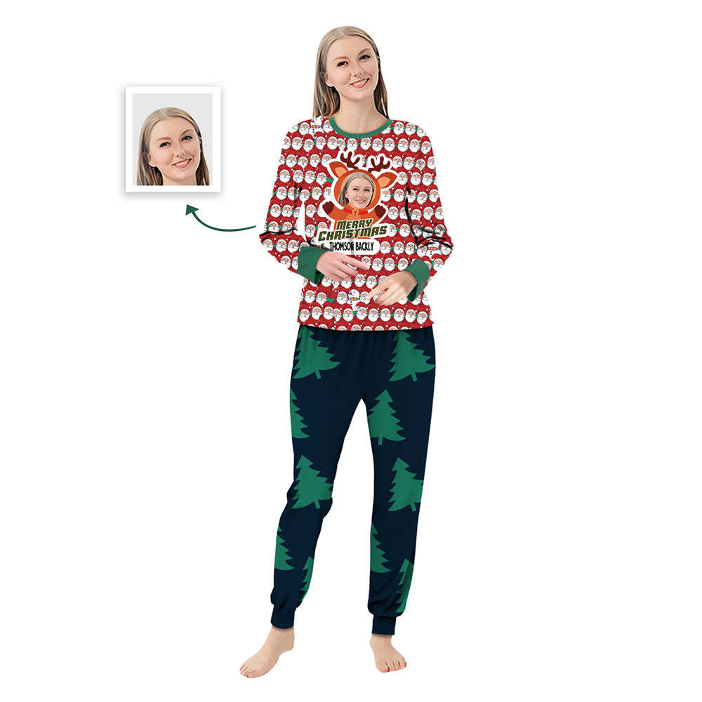 Custom Face Christmas Santa Claus and Elk Sleepwear Personalized Family Pajamas Set - auphotoblanket