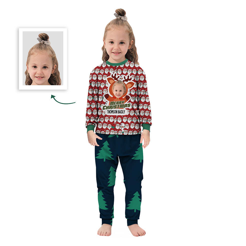 Custom Face Christmas Santa Claus and Elk Sleepwear Personalized Family Pajamas Set - auphotoblanket