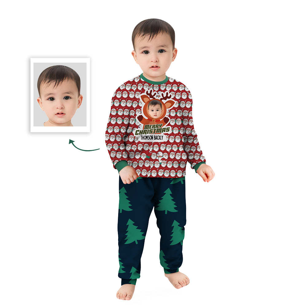 Custom Face Christmas Santa Claus and Elk Sleepwear Personalized Family Pajamas Set - auphotoblanket
