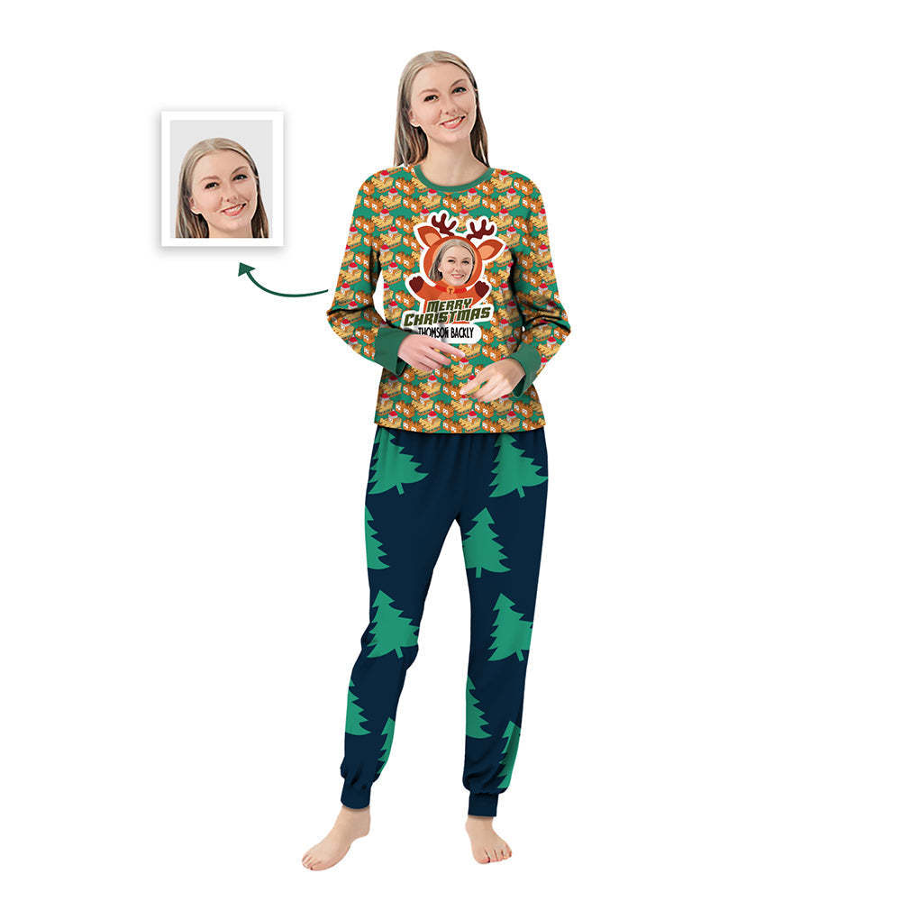 Personalized Family Slumber Party Matching Long Sleeve Sleigh and Elk Pajamas Set - auphotoblanket