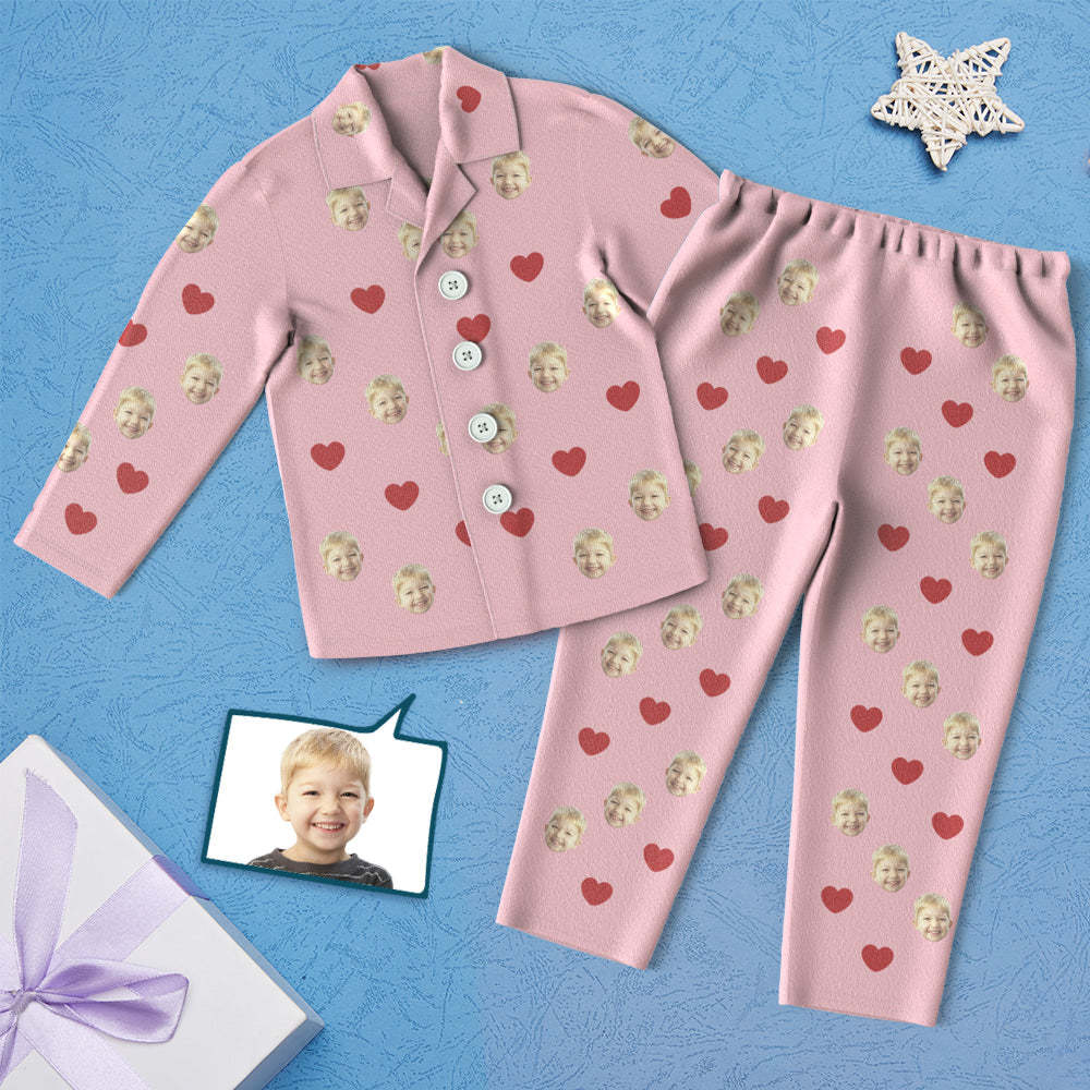Custom Face Children's Pajamas Personalized Kid's Sleepwear - Love Heart - auphotoblanket