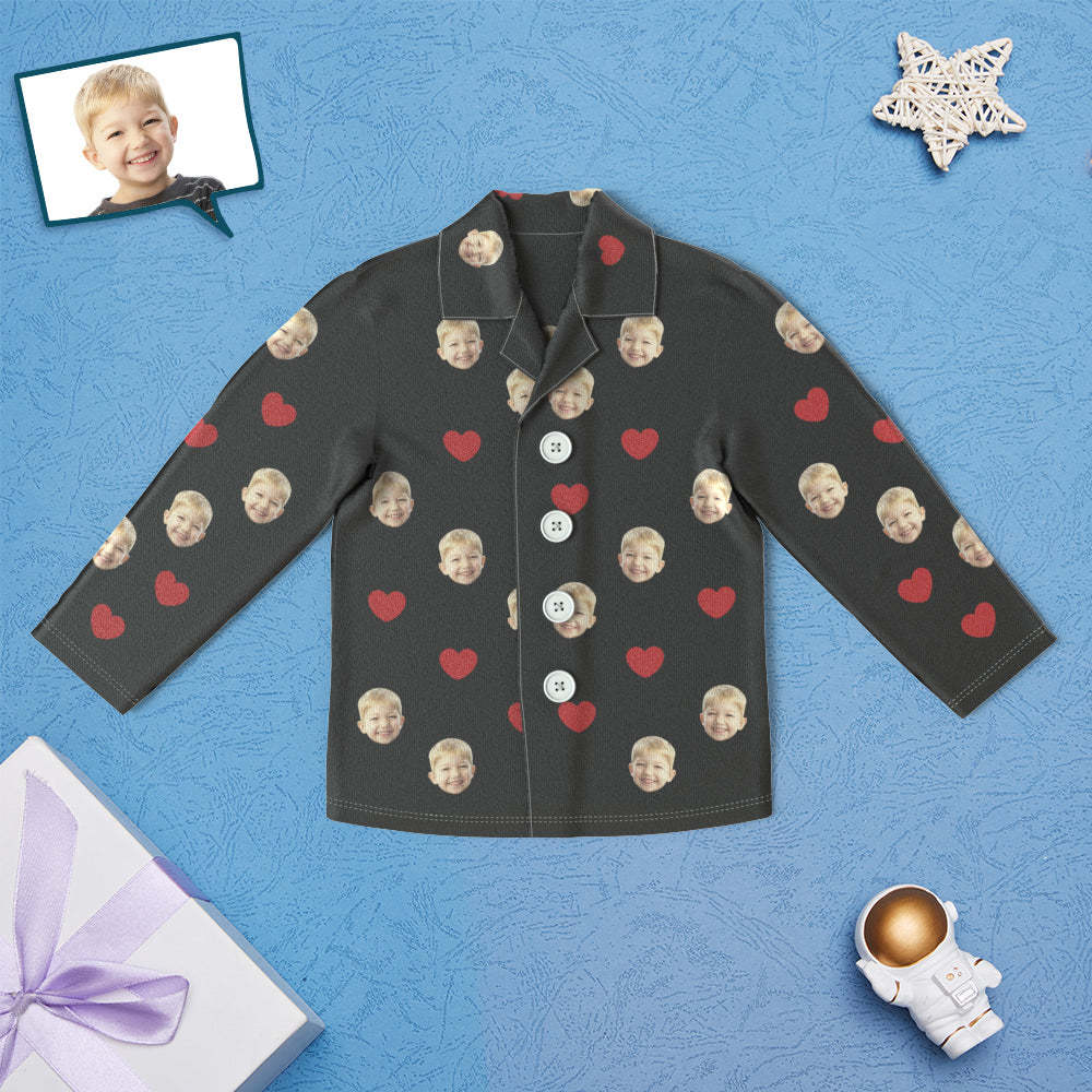 Custom Face Children's Pajamas Personalized Kid's Sleepwear - Love Heart - auphotoblanket