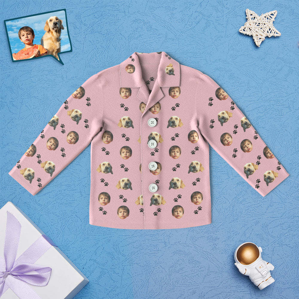 Custom Face Children's Pajamas Personalized Kid's Sleepwear With Pet Dog - Foot Print - auphotoblanket