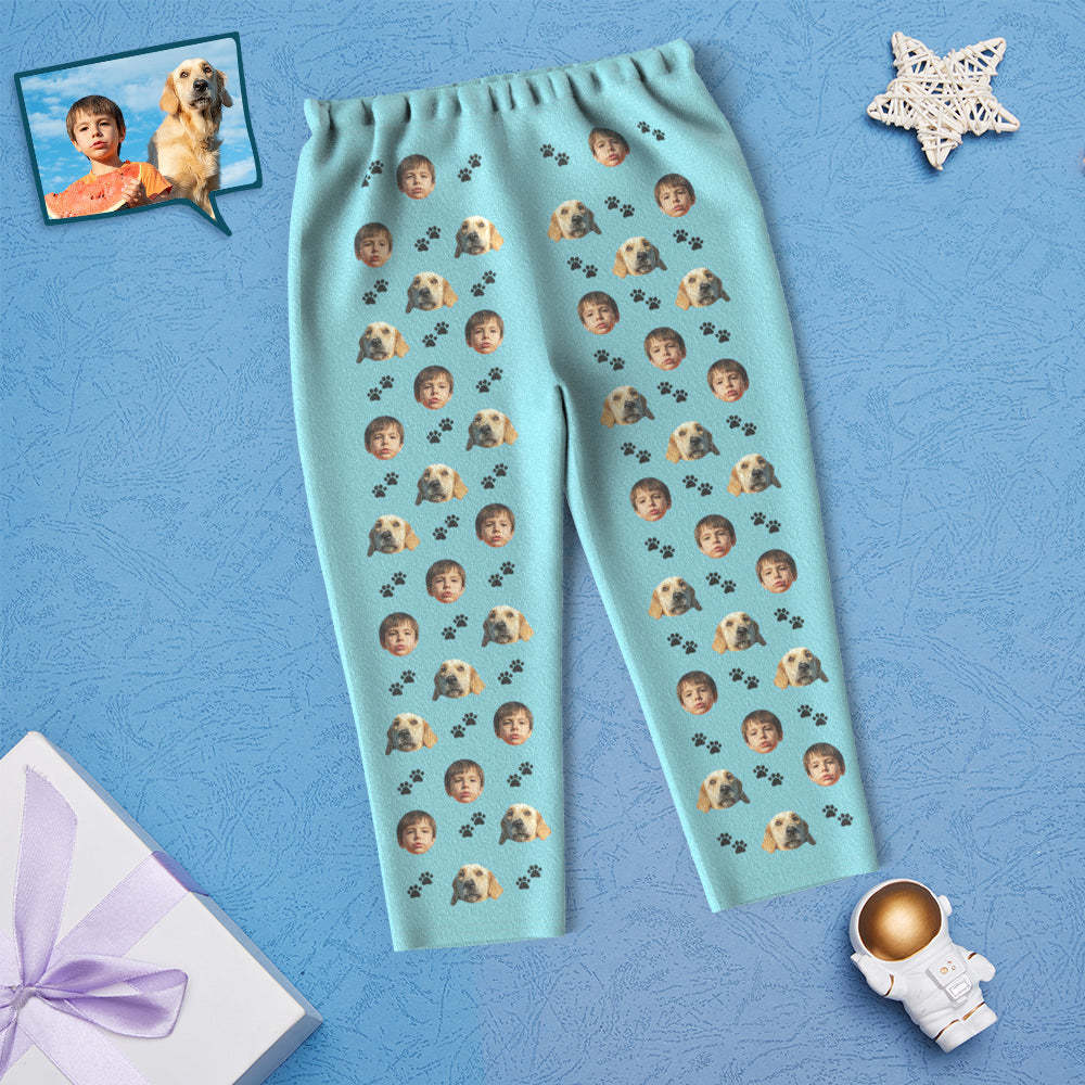 Custom Face Children's Pajamas Personalized Kid's Sleepwear With Pet Dog - Foot Print - auphotoblanket