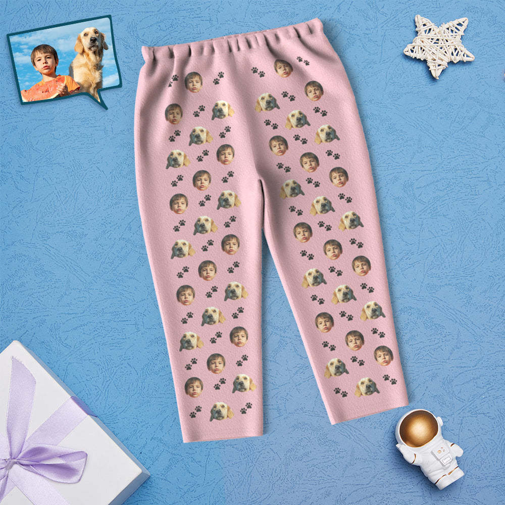 Custom Face Children's Pajamas Personalized Kid's Sleepwear With Pet Dog - Foot Print - auphotoblanket