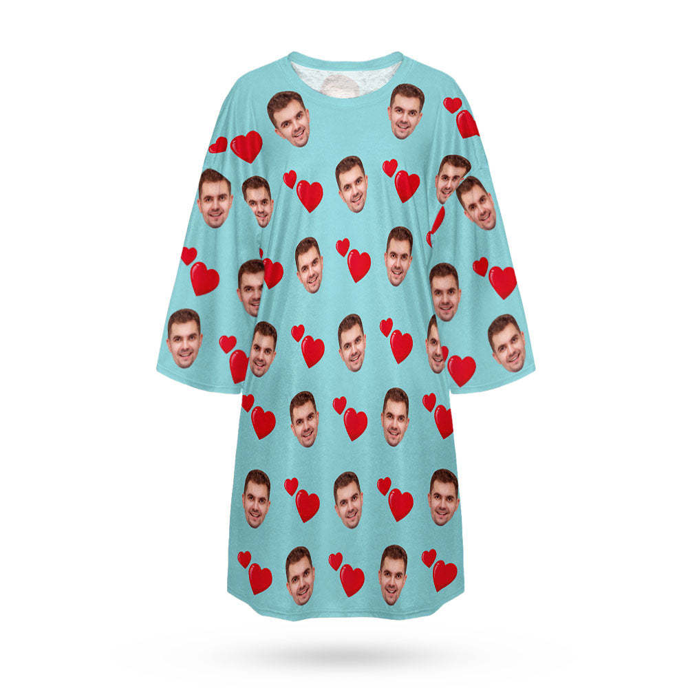 Custom Photo Face Nightdress Personalized Women's Oversized Nightshirt Heart Design Gifts - auphotoblanket