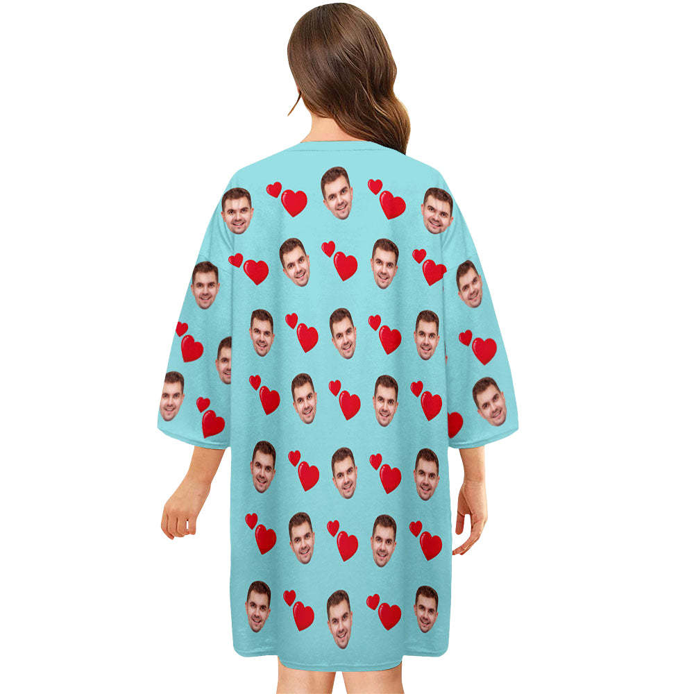 Custom Photo Face Nightdress Personalized Women's Oversized Nightshirt Heart Design Gifts - auphotoblanket