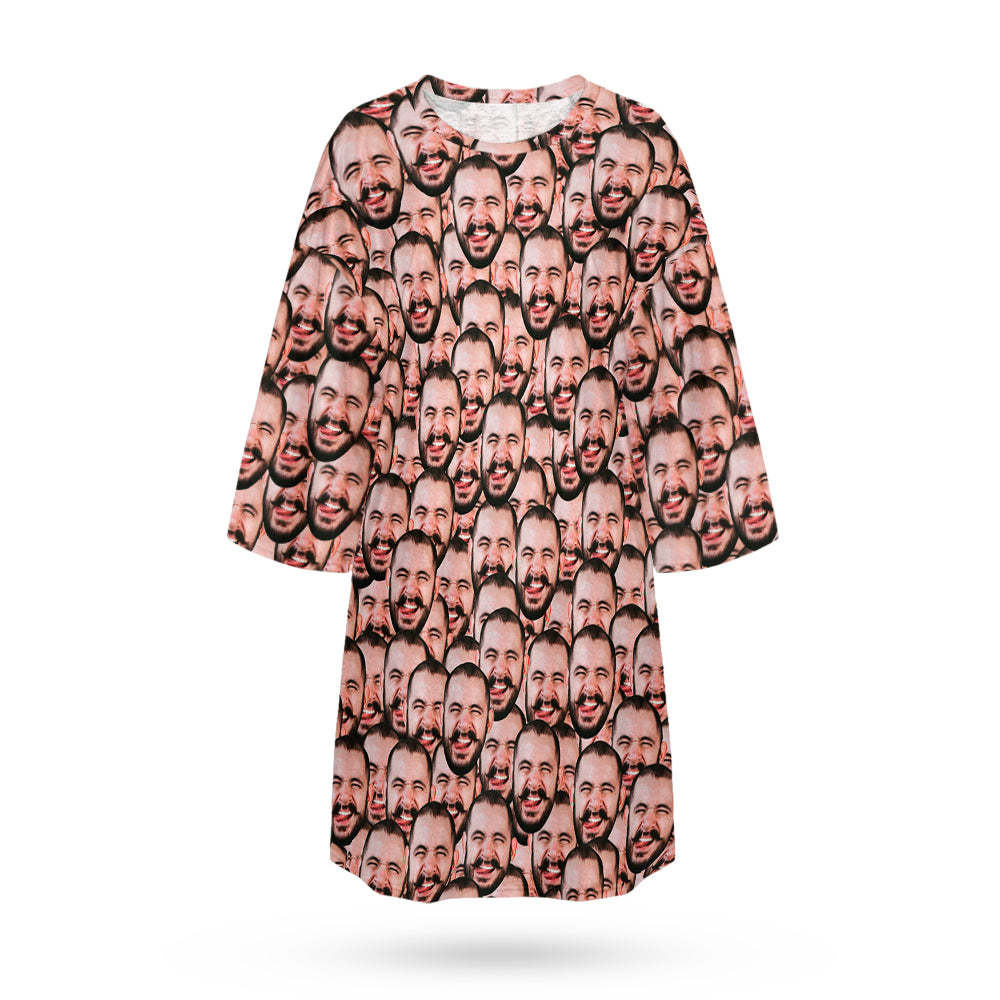 Custom Photo Face Nightdress Personalized Women's Oversized Nightshirt Face Mash Gifts For Her - auphotoblanket