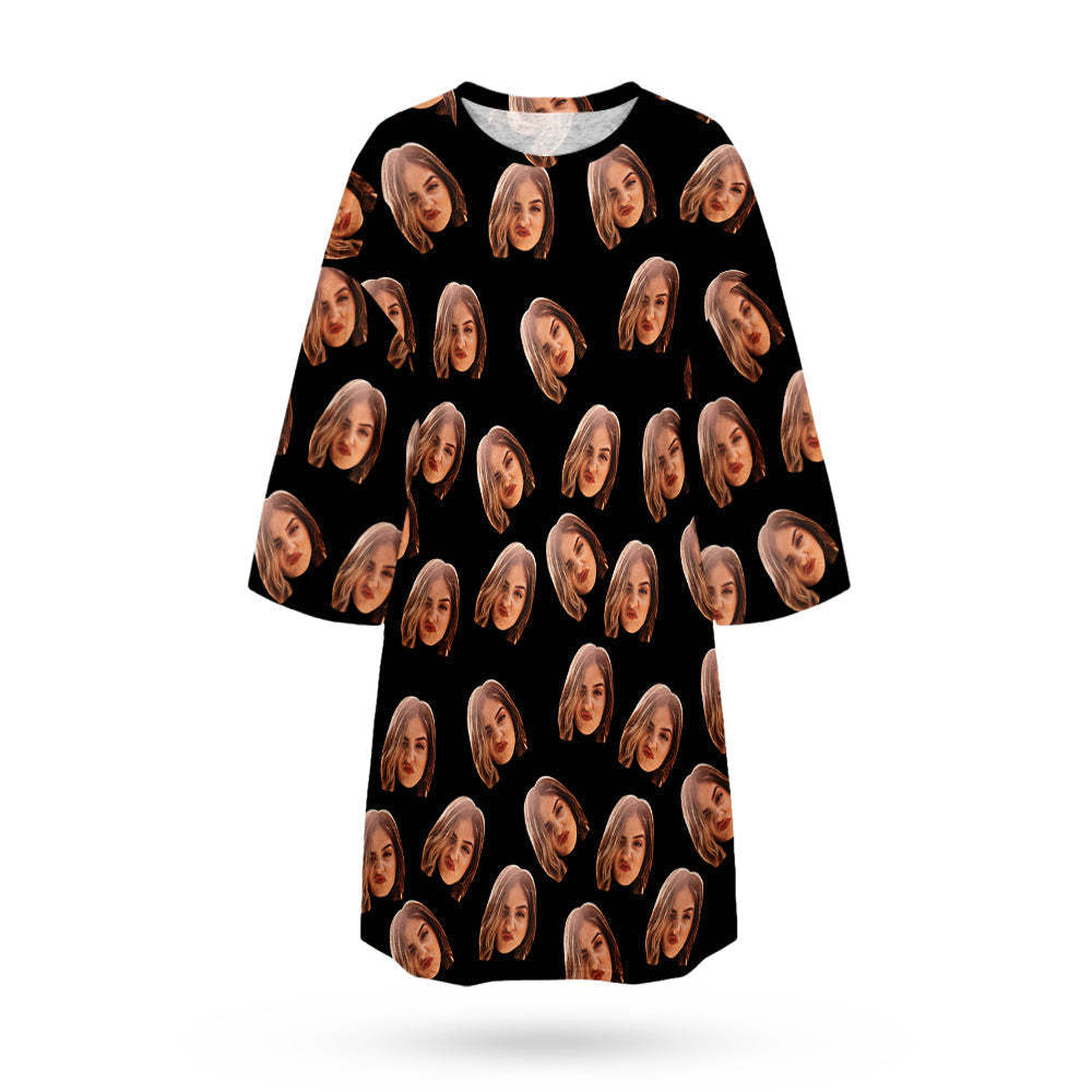 Custom Photo Face Nightdress Personalized Women's Oversized Colorful Nightshirt Gifts For Women - auphotoblanket
