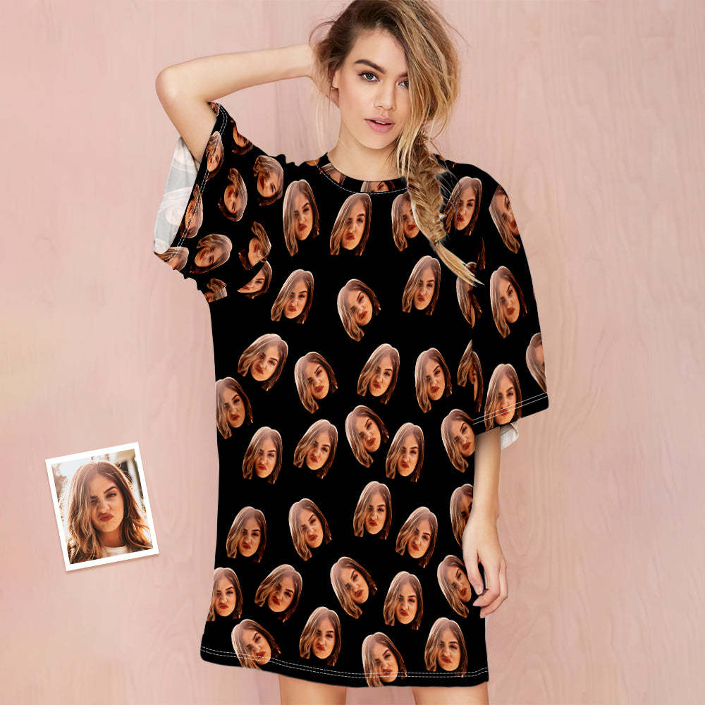 Custom Photo Face Nightdress Personalized Women's Oversized Colorful Nightshirt Gifts For Women - auphotoblanket