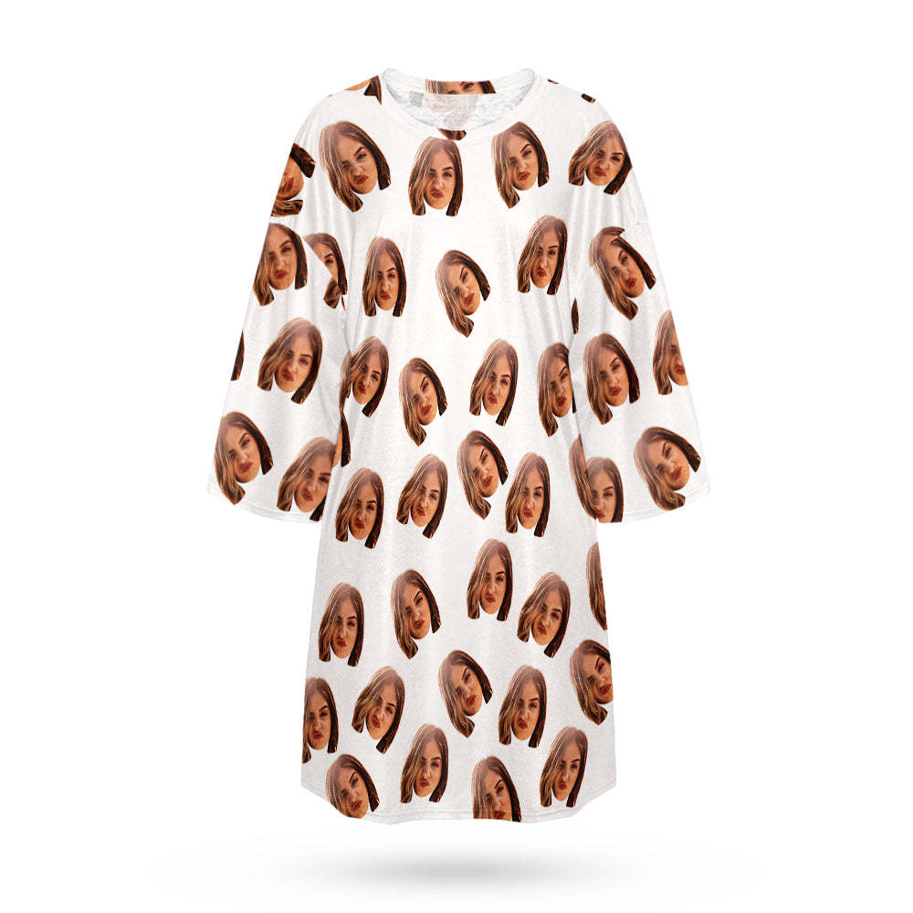 Custom Photo Face Nightdress Personalized Women's Oversized Colorful Nightshirt Gifts For Women - auphotoblanket