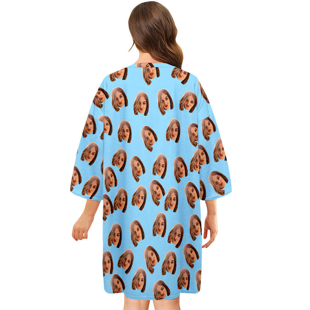 Custom Photo Face Nightdress Personalized Women's Oversized Colorful Nightshirt Gifts For Women - auphotoblanket
