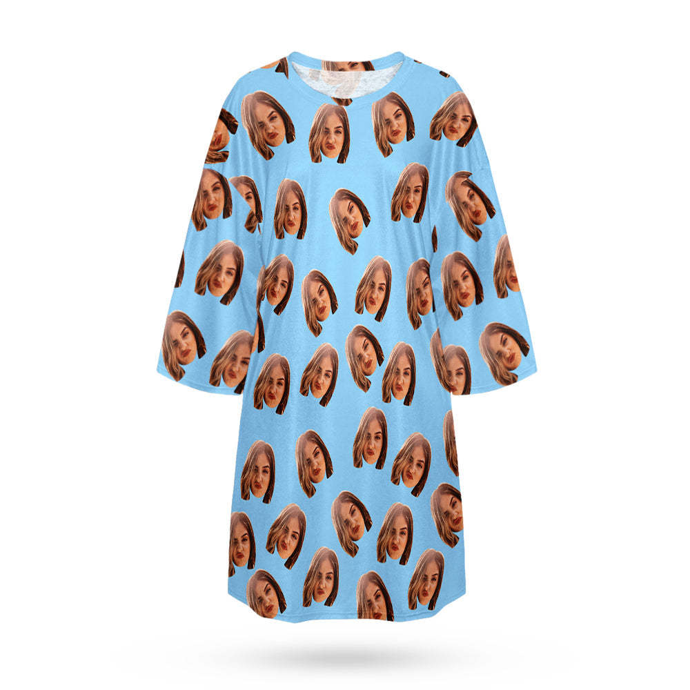 Custom Photo Face Nightdress Personalized Women's Oversized Colorful Nightshirt Gifts For Women - auphotoblanket