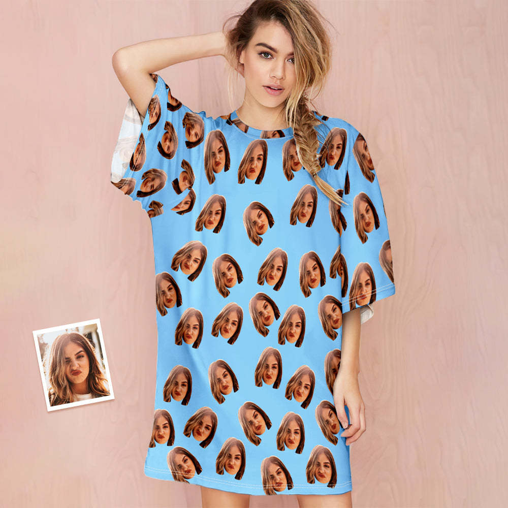 Custom Photo Face Nightdress Personalized Women's Oversized Colorful Nightshirt Gifts For Women - auphotoblanket