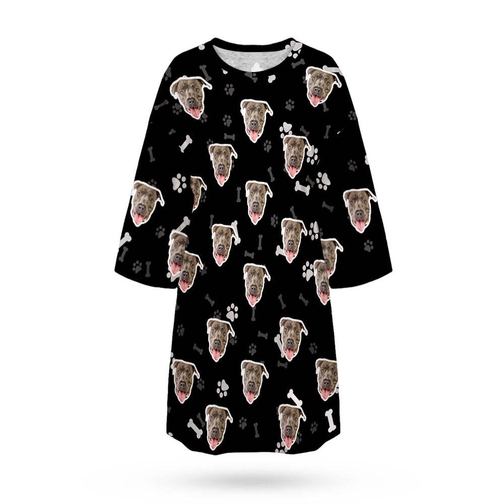 Custom Dog Face Nightdress Personalized Photo Women's Oversized Colorful Nightshirt Bone Gifts For Women - auphotoblanket