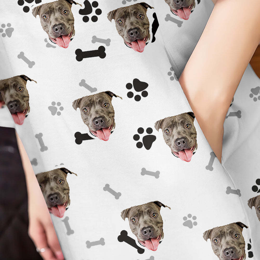 Custom Dog Face Nightdress Personalized Photo Women's Oversized Colorful Nightshirt Bone Gifts For Women - auphotoblanket