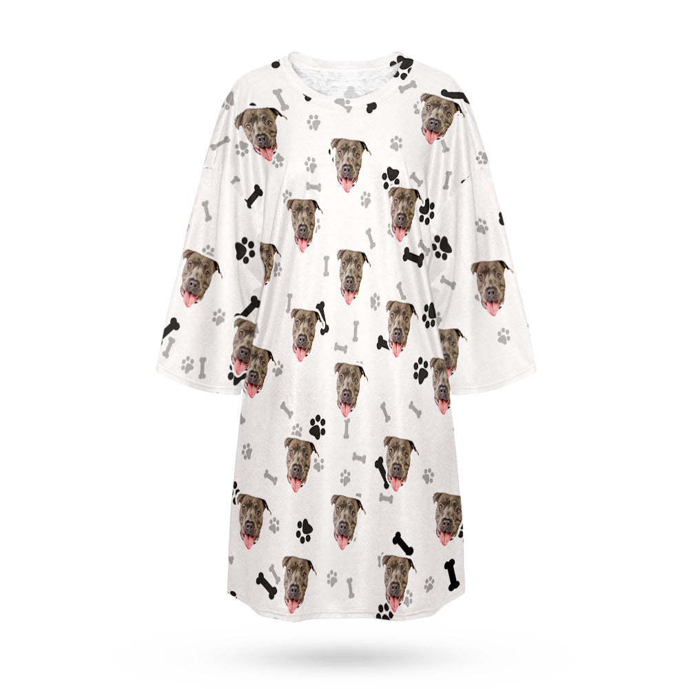 Custom Dog Face Nightdress Personalized Photo Women's Oversized Colorful Nightshirt Bone Gifts For Women - auphotoblanket