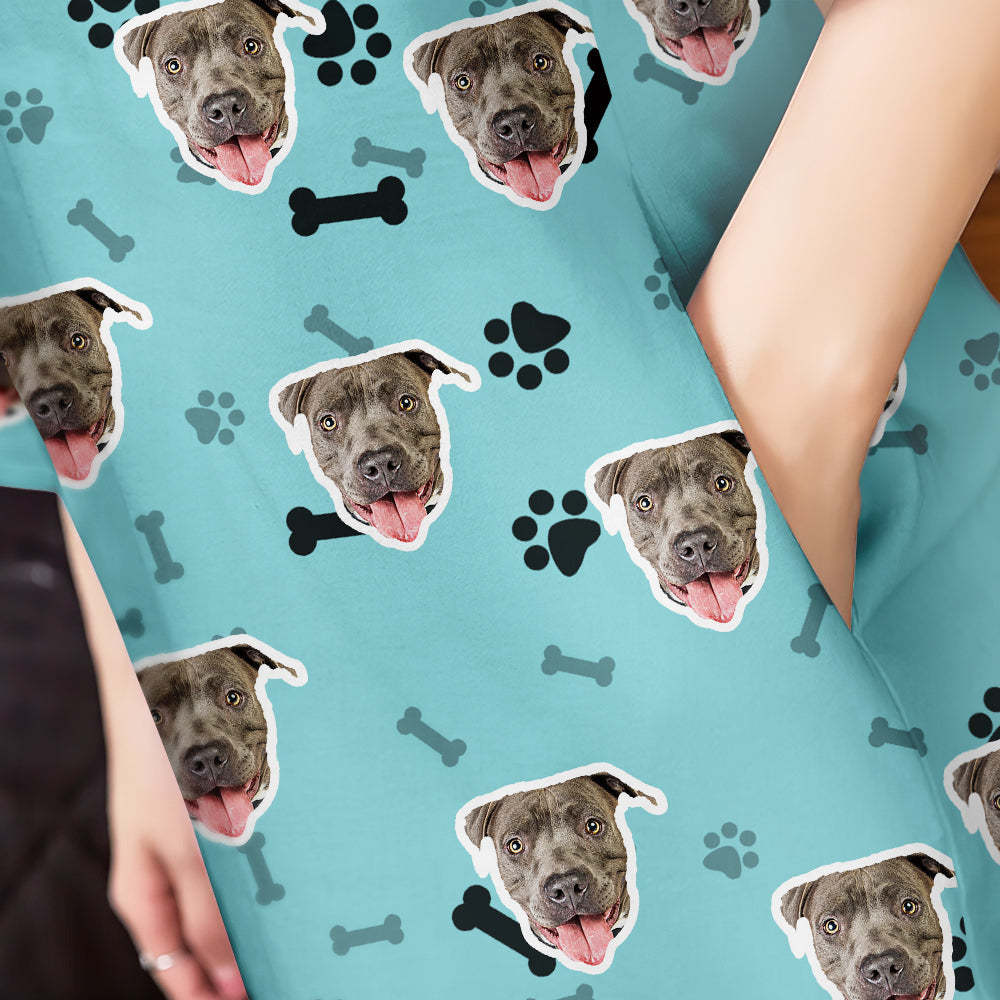 Custom Dog Face Nightdress Personalized Photo Women's Oversized Colorful Nightshirt Bone Gifts For Women - auphotoblanket