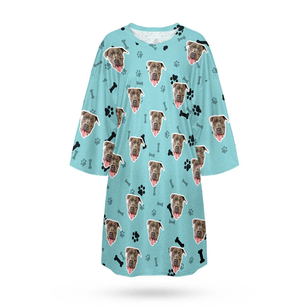 Custom Dog Face Nightdress Personalized Photo Women's Oversized Colorful Nightshirt Bone Gifts For Women - auphotoblanket