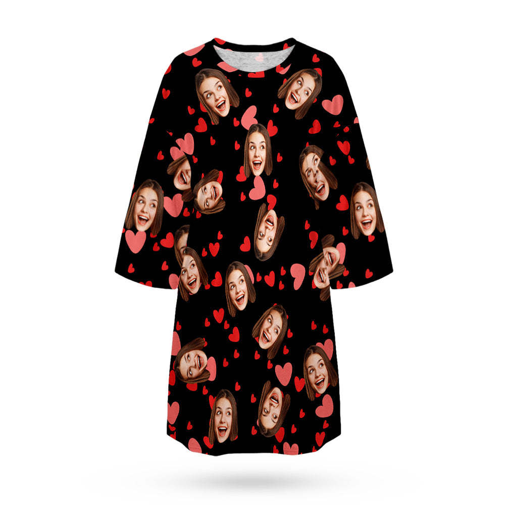 Custom Face Nightdress Personalized Photo Women's Oversized Nightshirt Red Heart Gifts For Her - auphotoblanket