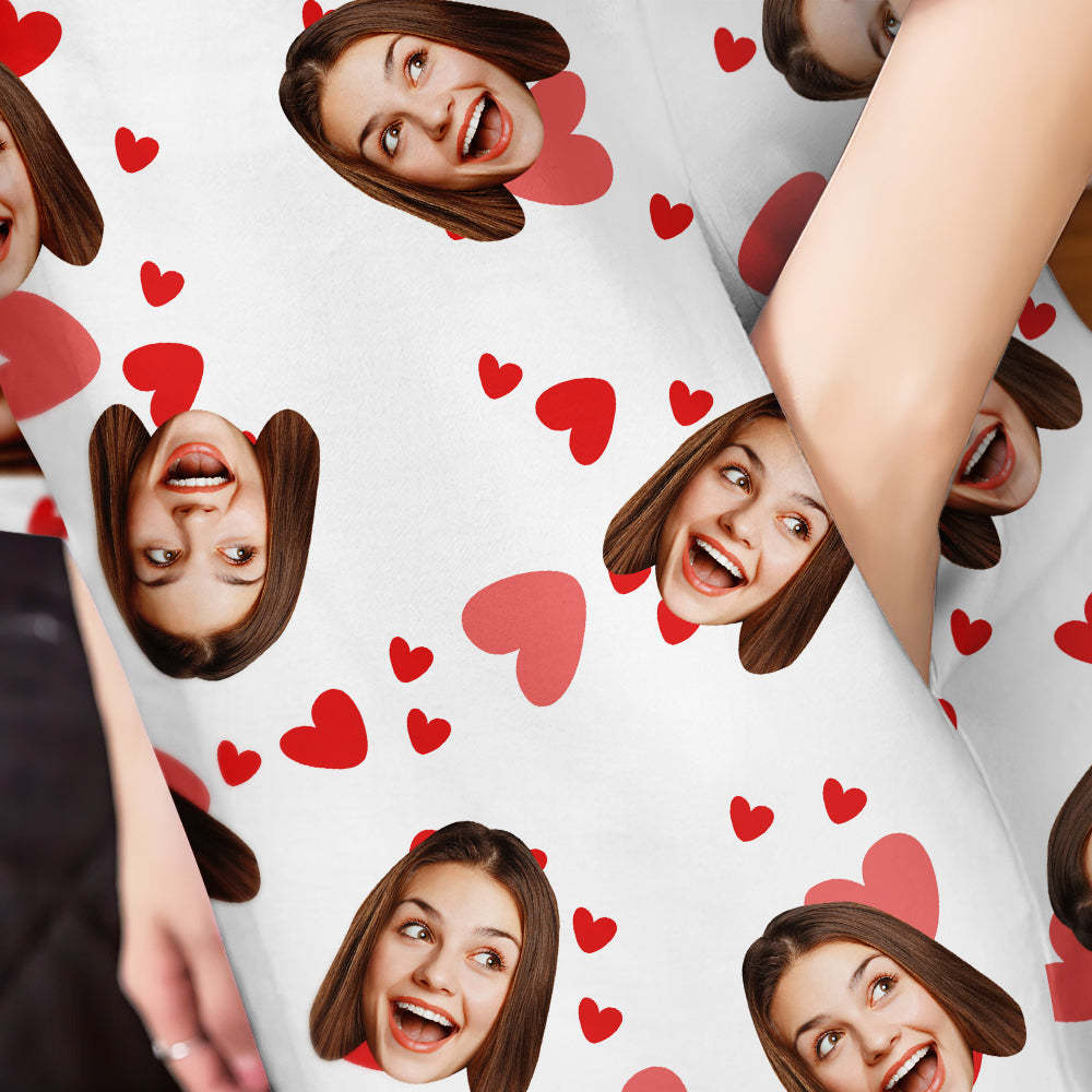 Custom Face Nightdress Personalized Photo Women's Oversized Nightshirt Red Heart Gifts For Her - auphotoblanket