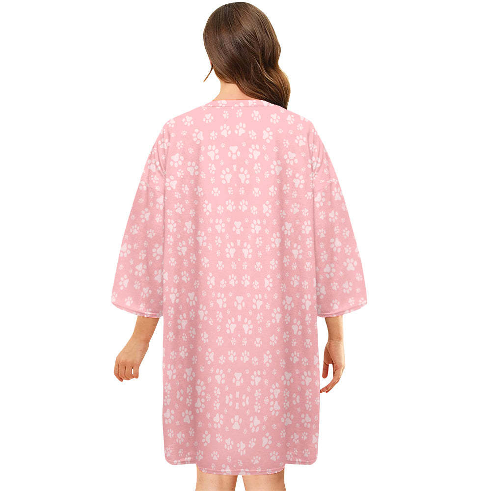 Custom Photo And Name Nightdress Personalized Women's Oversized Nightshirt Footprint Gifts For Her - auphotoblanket