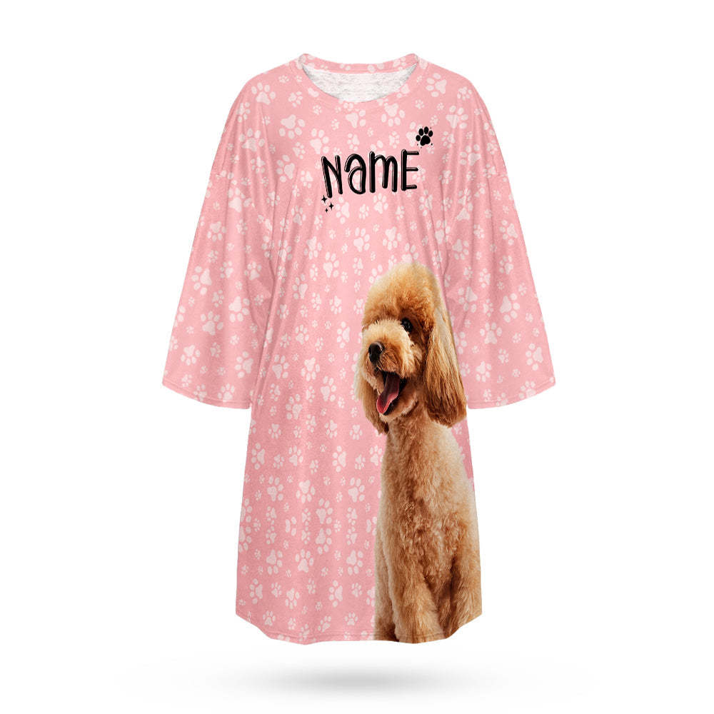 Custom Photo And Name Nightdress Personalized Women's Oversized Nightshirt Footprint Gifts For Her - auphotoblanket