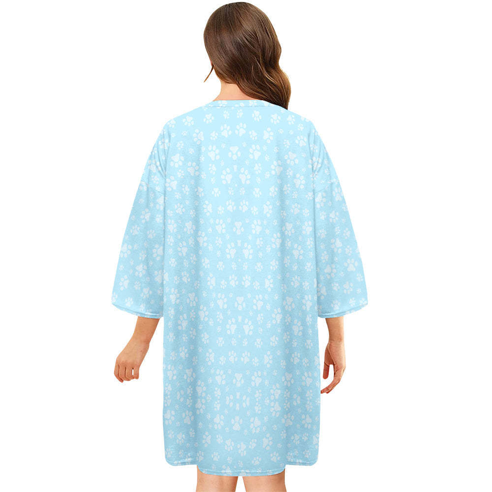 Custom Photo And Name Nightdress Personalized Women's Oversized Nightshirt Footprint Gifts For Her - auphotoblanket