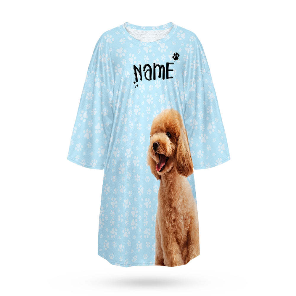 Custom Photo And Name Nightdress Personalized Women's Oversized Nightshirt Footprint Gifts For Her - auphotoblanket