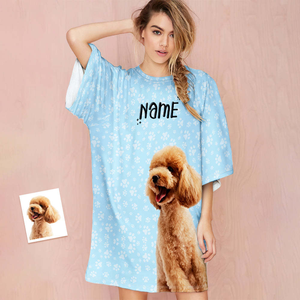 Custom Photo And Name Nightdress Personalized Women's Oversized Nightshirt Footprint Gifts For Her - auphotoblanket