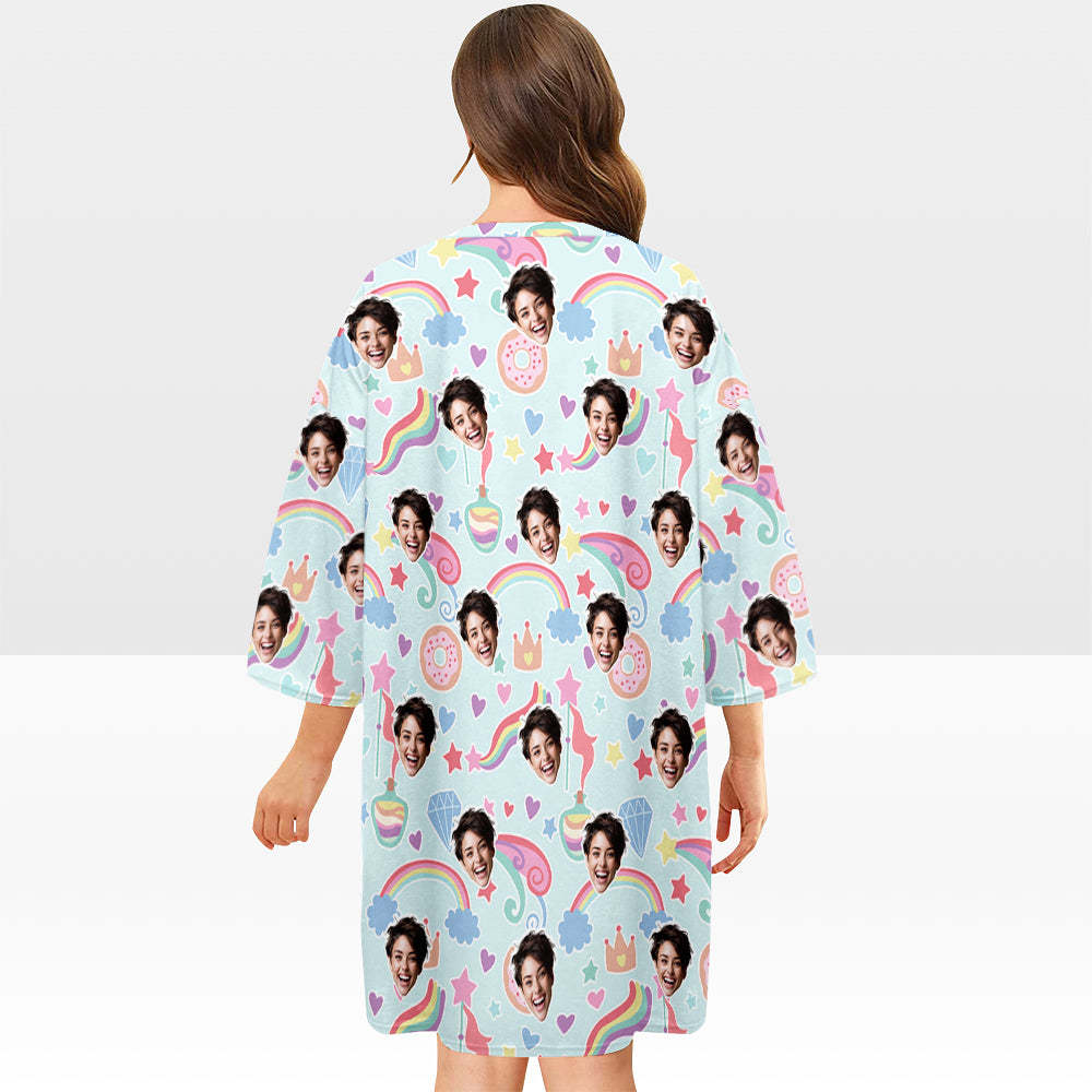 Custom Face Nightdress Personalized Women's Oversized Nightshirt Dream Girl Colorful Gift - auphotoblanket