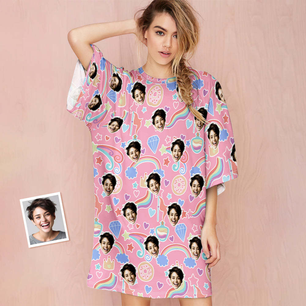 Custom Face Nightdress Personalized Women's Oversized Nightshirt Dream Girl Colorful Gift - auphotoblanket