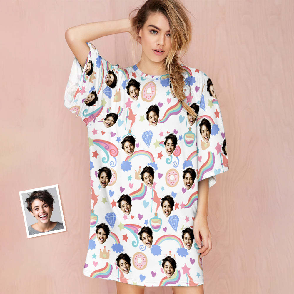 Custom Face Nightdress Personalized Women's Oversized Nightshirt Dream Girl Colorful Gift - auphotoblanket