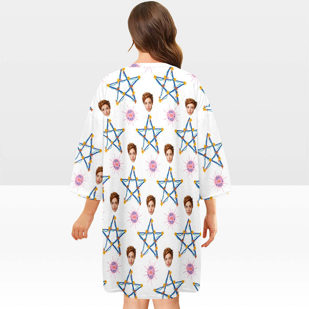Custom Face Nightdress Personalized Women's Oversized Nightshirt Star Gift For Her - auphotoblanket