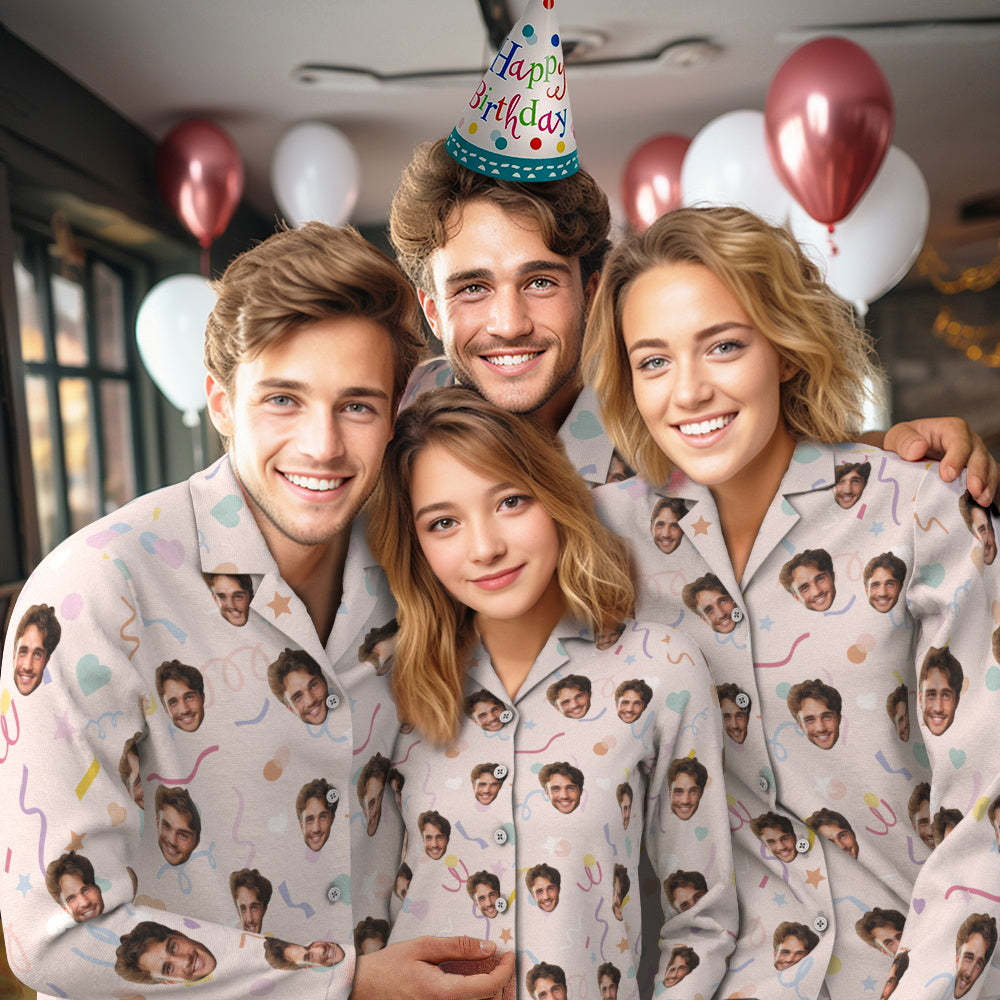Custom Face Birthday Pajamas Personalized Photo Party Sleepwear Women Men Pink Pajama Set Colored Ribbon - auphotoblanket