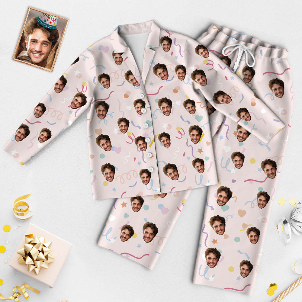 Custom Face Birthday Pajamas Personalized Photo Party Sleepwear Women Men Pink Pajama Set Colored Ribbon - auphotoblanket