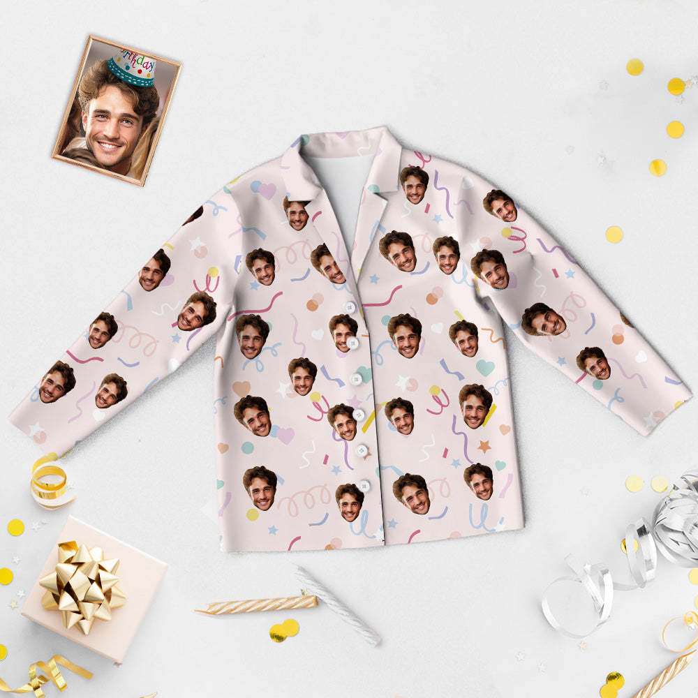 Custom Face Birthday Pajamas Personalized Photo Party Sleepwear Women Men Pink Pajama Set Colored Ribbon - auphotoblanket
