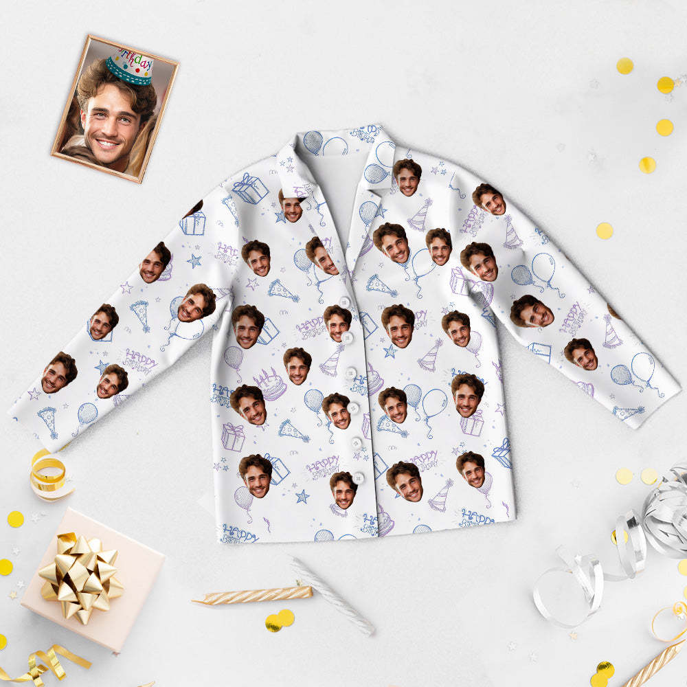 Custom Face Birthday Pajamas Personalized Photo Party Sleepwear Women Men White Pajama Set Happy Birthday - auphotoblanket