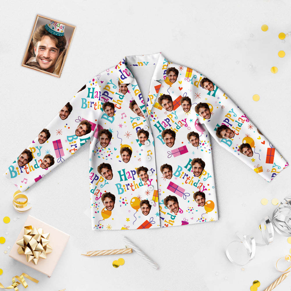 Custom Face Birthday Pajamas Personalized Photo Party Sleepwear Women Men Colorful Pajama Set Happy Birthday - auphotoblanket