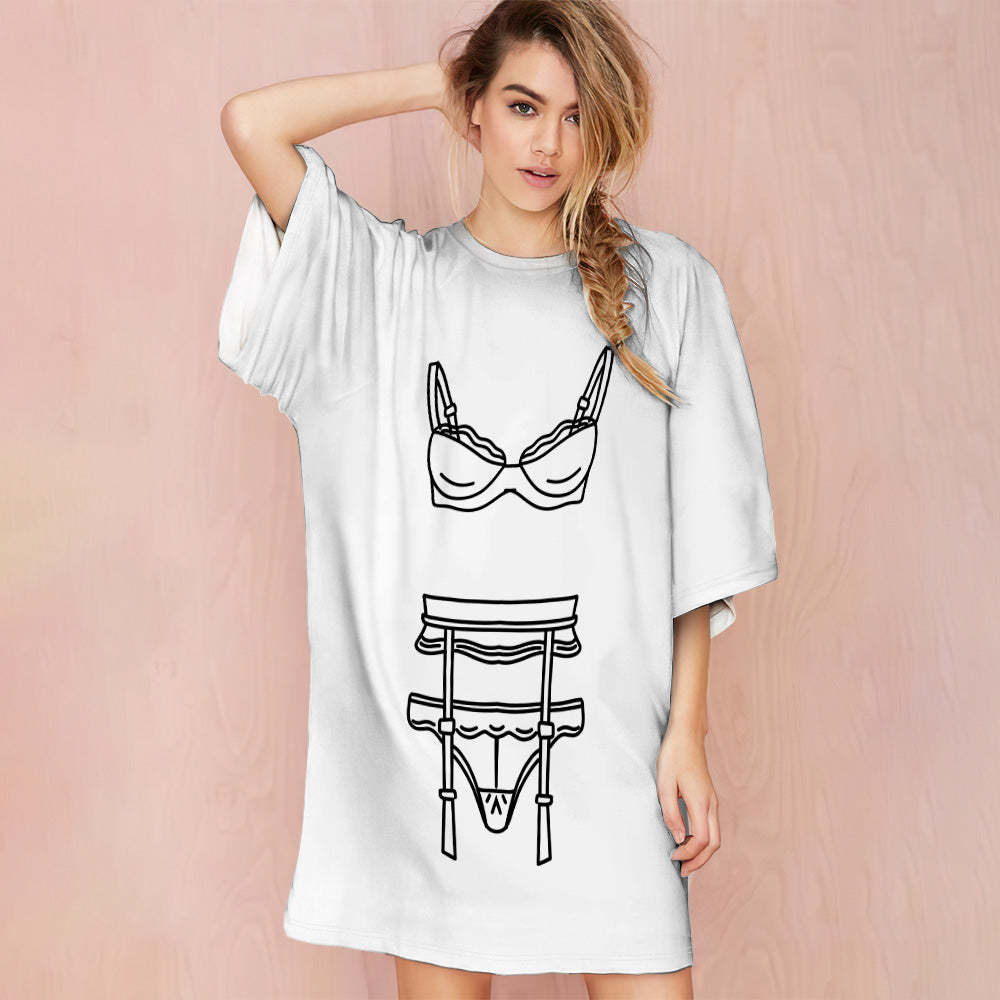 Funny Custom Photo Face Nightdress Personalised Women's Oversized Colorful Nightshirt Gifts For Her - auphotoblanket