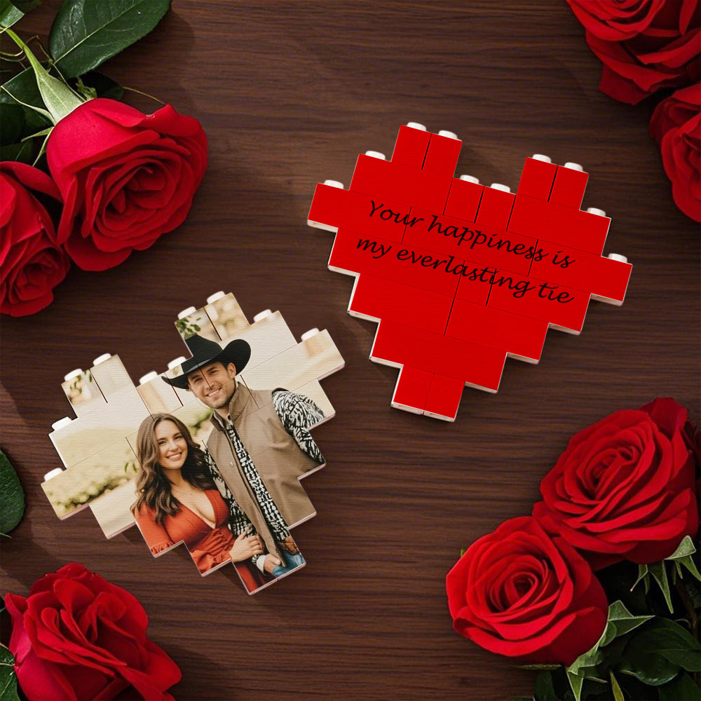 Custom Music Code Building Brick Personalized Photo Block Heart Shape Valentine's Day Gifts - auphotoblanket
