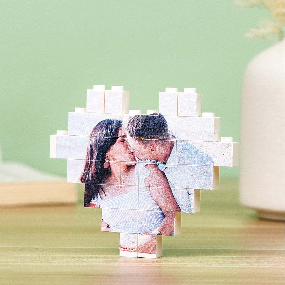 Gifts for Her Custom Building Brick Personalised Photo Block Heart Shaped - auphotoblanket