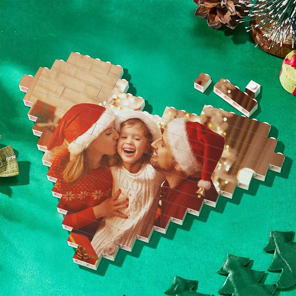 Christmas Gifts Custom Building Brick Personalised Photo Block Heart Shape - auphotoblanket