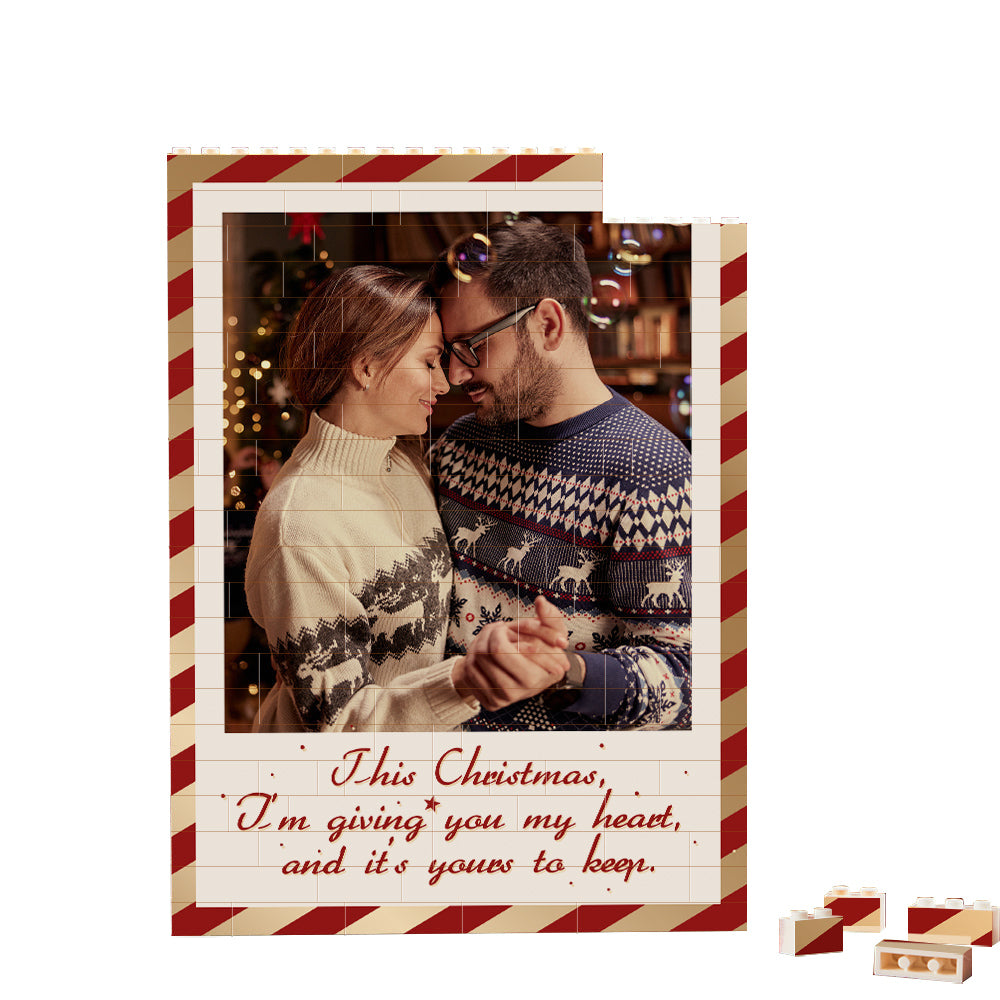 Custom Building Block Puzzle Personalized Vertical Building Photo Bricks Christmas Gift for Couple
