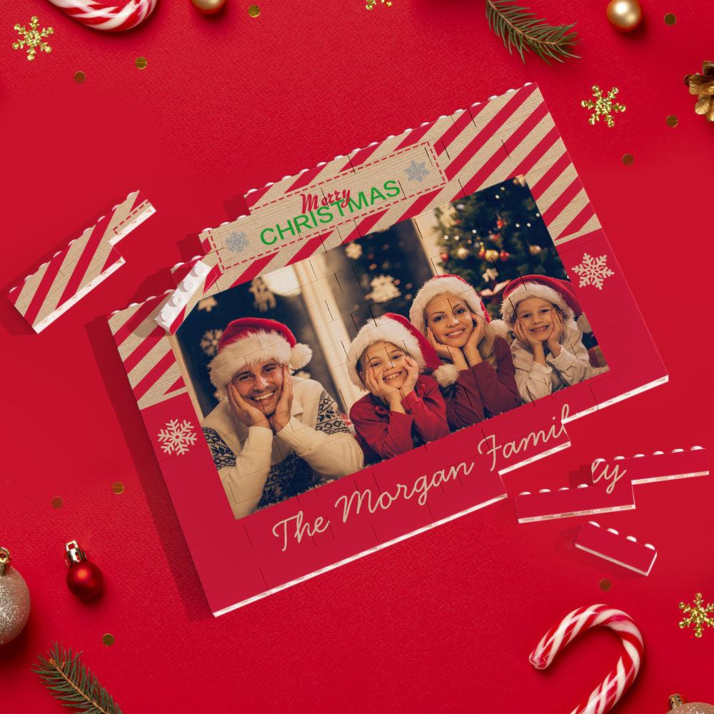 Custom Building Block Puzzle Personalized Horizontal Trio Photo Brick Merry Christmas