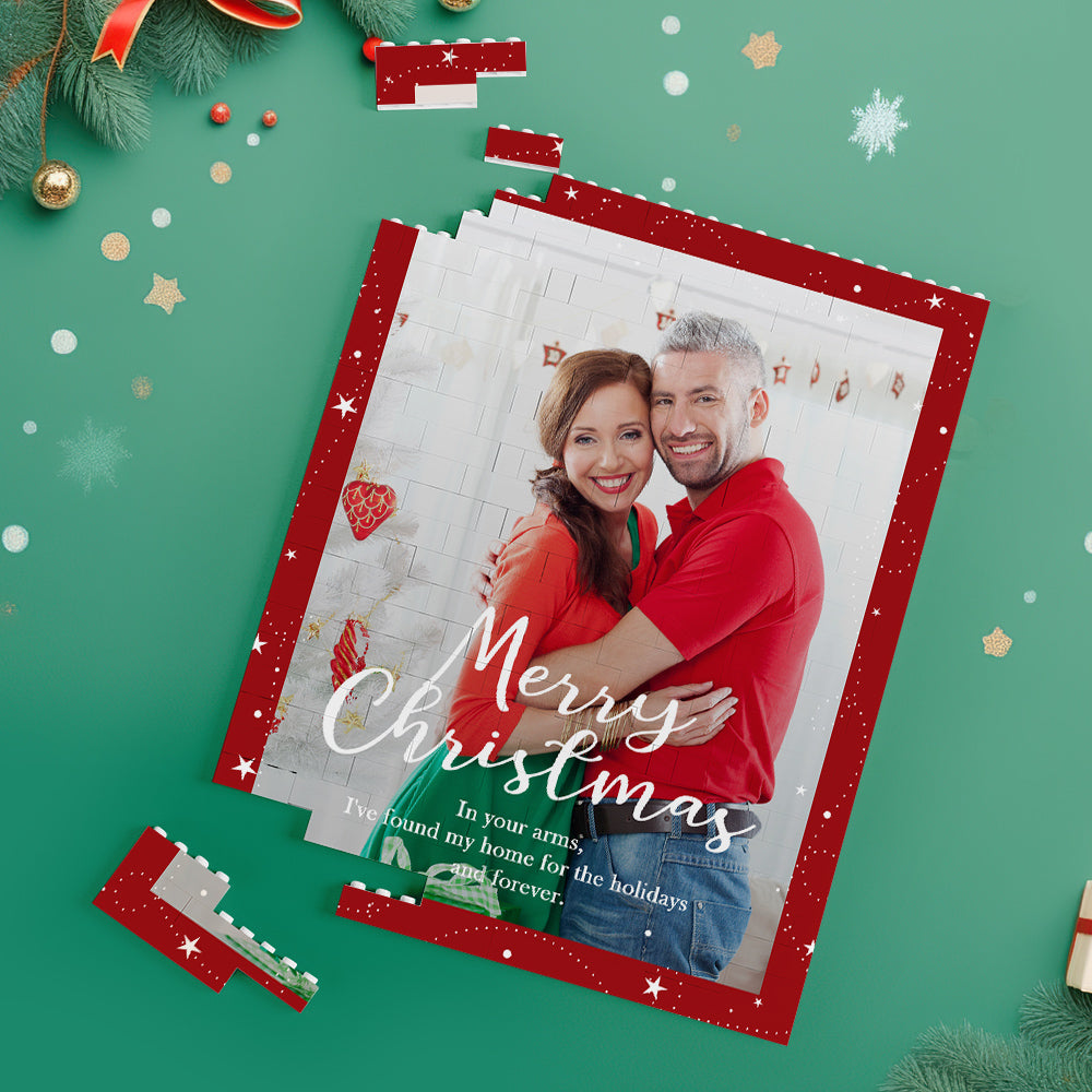 Custom Building Block Puzzle Personalized Vertical Building Photo Bricks Merry Christmas