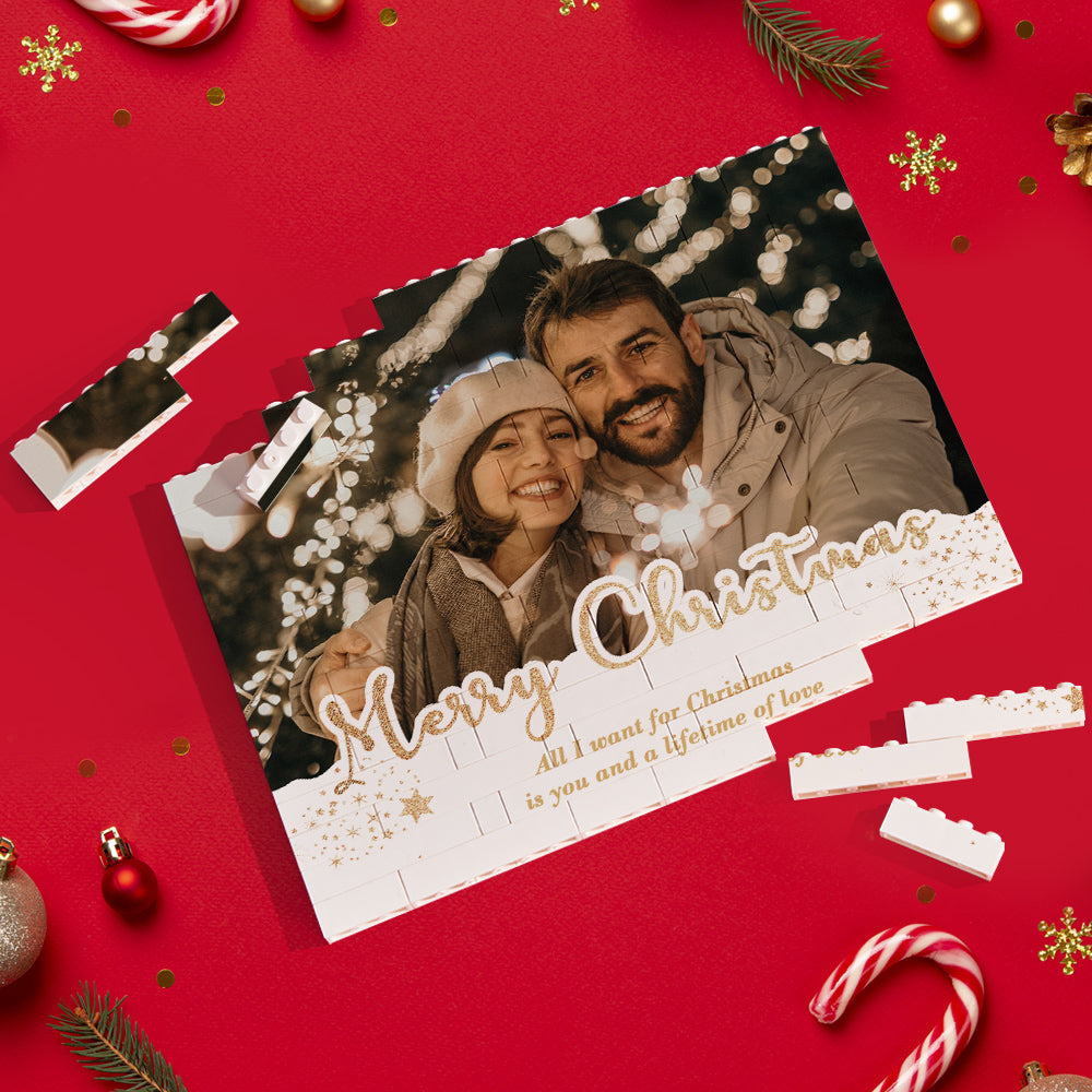 Custom Building Block Puzzle Personalized Horizontal Trio Photo Brick Christmas Gift for Lover